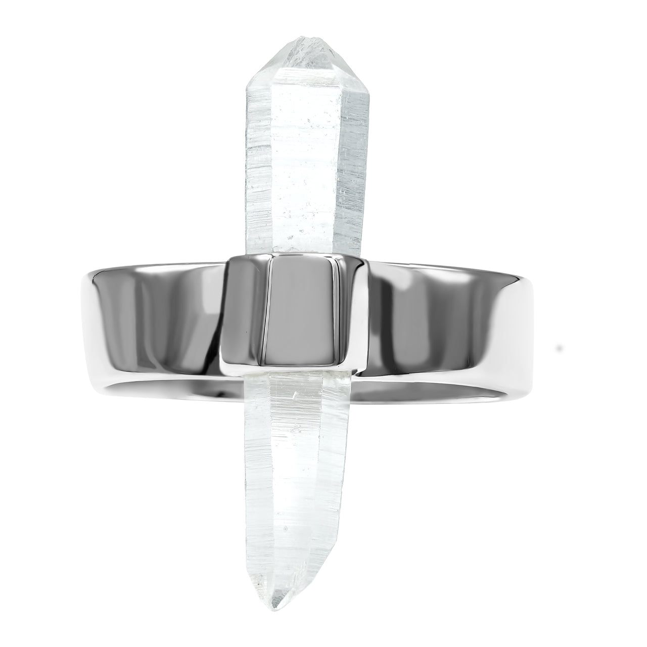 Quartz Crystal Ring with Silver Band