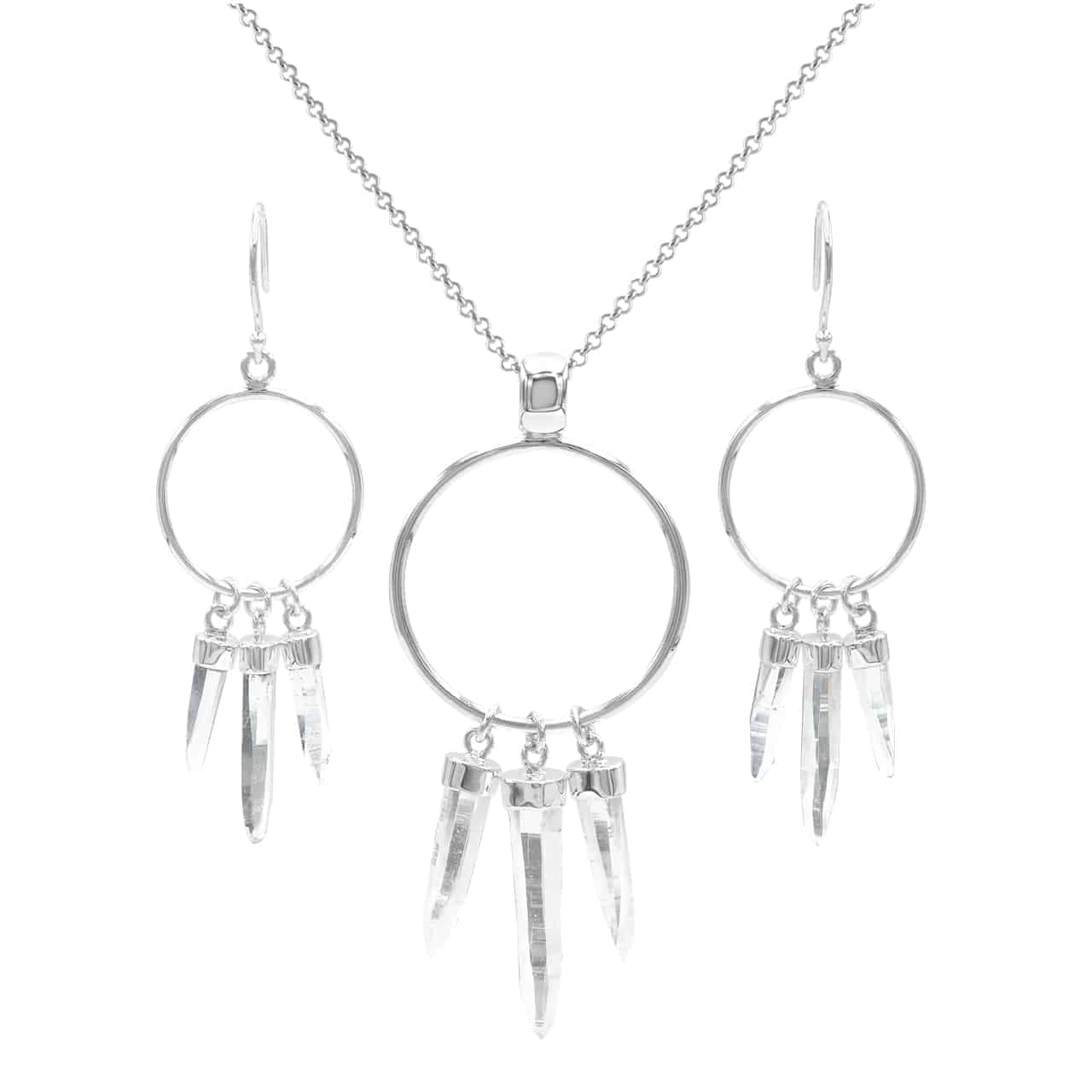 Quartz Crystal Boho Pendant and Earring Set