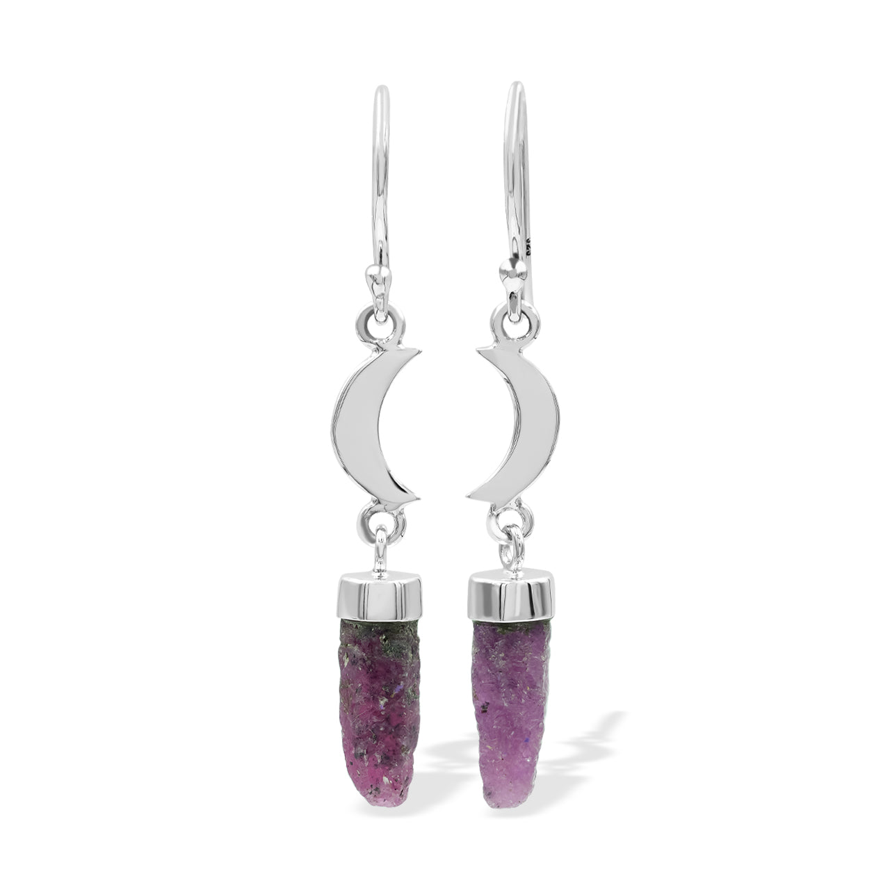 Ruby Crystal and Crescent Moon Dangle Earrings