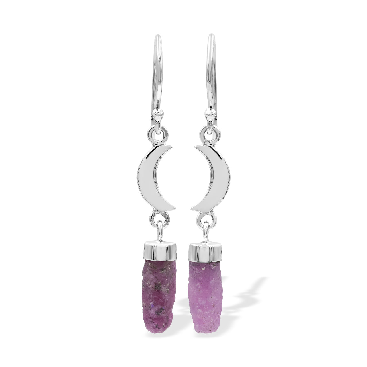 Ruby Crystal and Crescent Moon Dangle Earrings