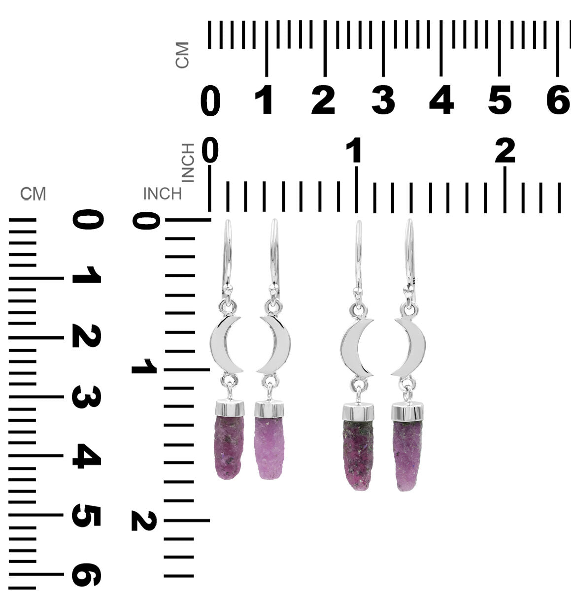 Ruby Crystal and Crescent Moon Dangle Earrings