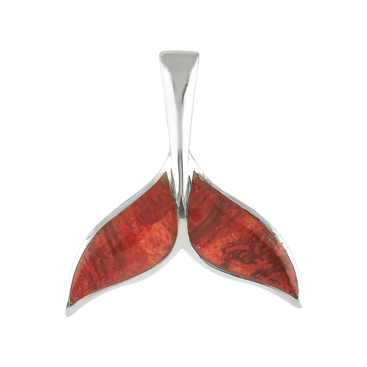 Red Coral Whale Tail Pendant - Medium