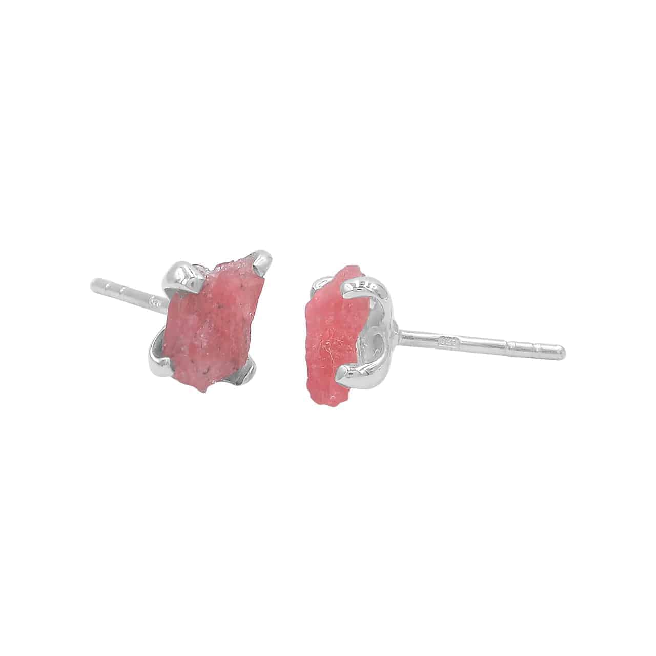 Genuine Rough Rhodonite Post Earrings