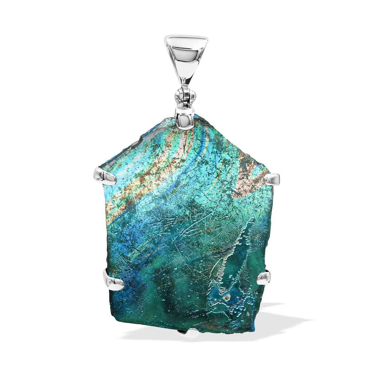 Roman Glass Prong Set Pendant in Sterling Silver