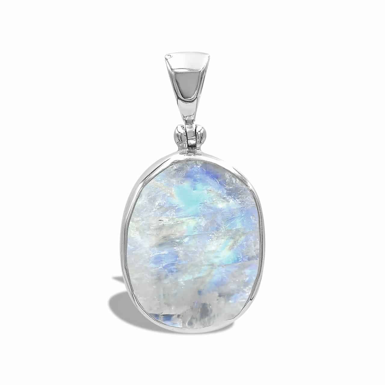 Rainbow Moonstone Rough Oval Pendant