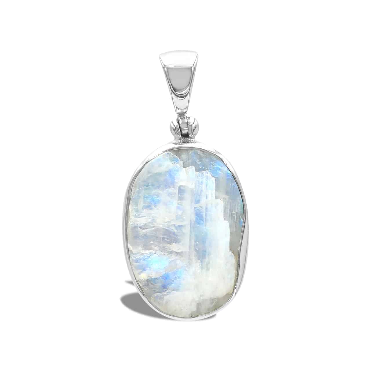 Rainbow Moonstone Rough Oval Pendant