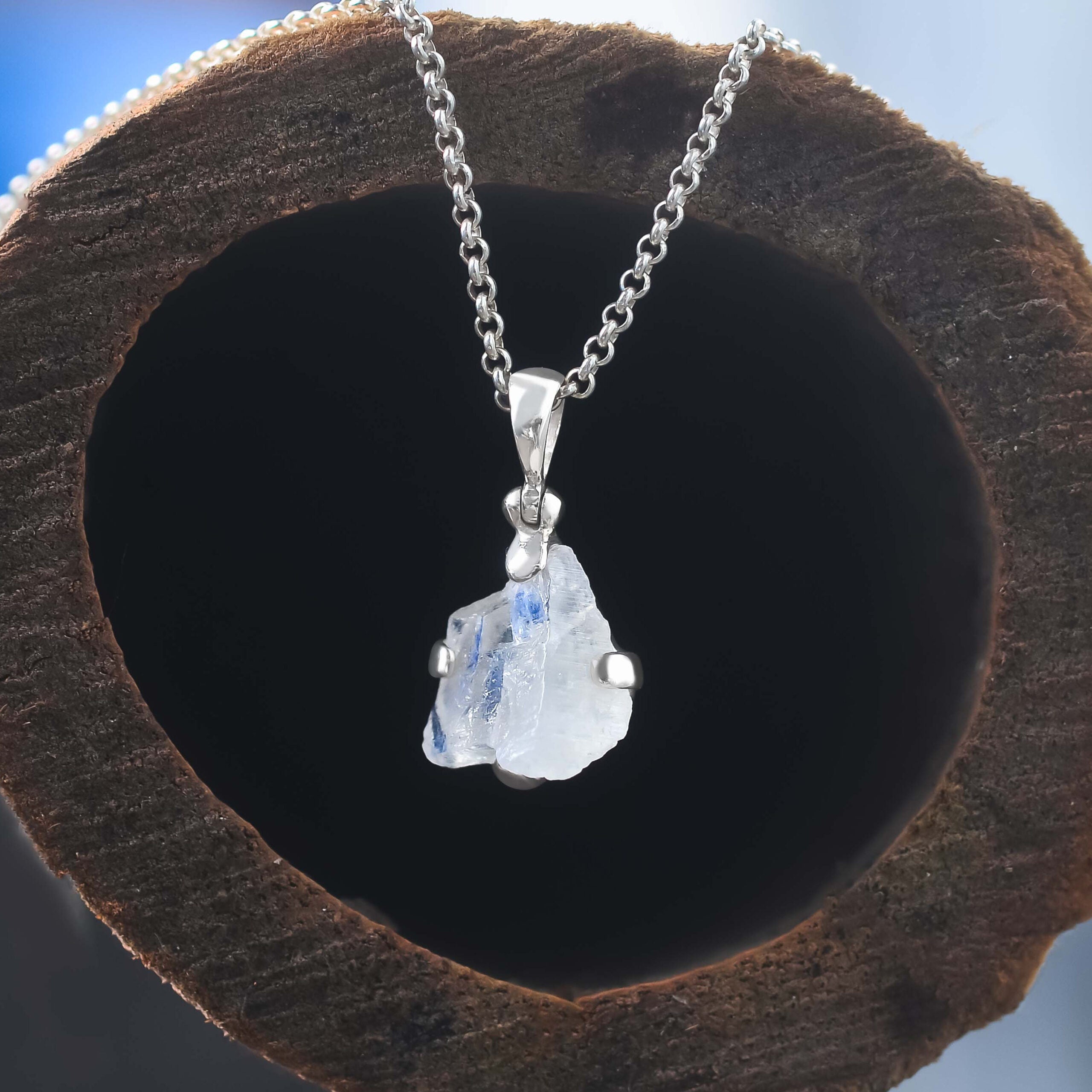 Rainbow Moonstone Prong Set Pendant