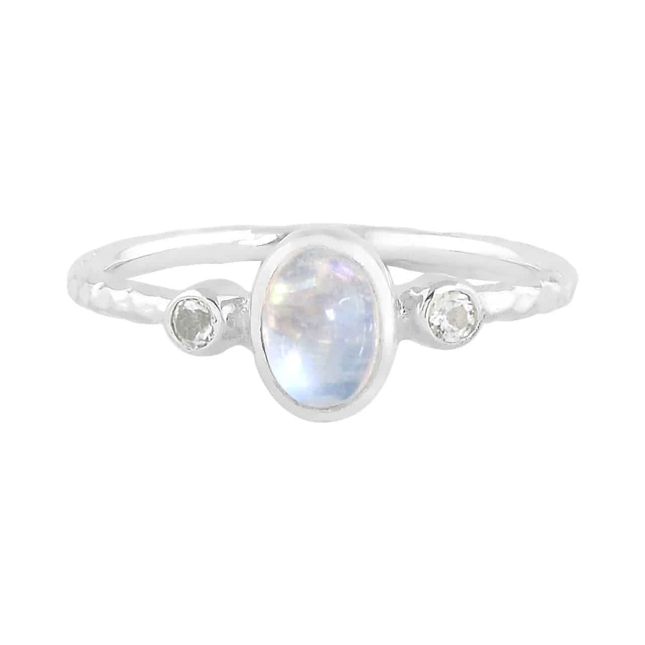 The Rainbow Moonstone Oval Ring with Topaz Accents