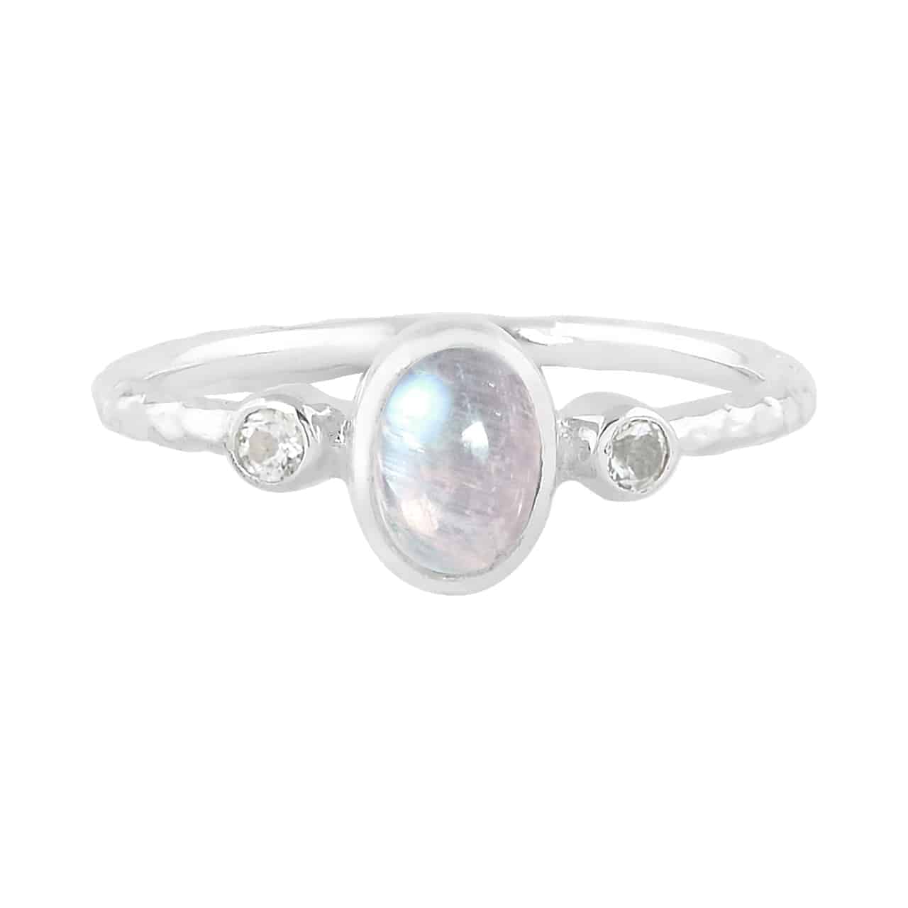 The Rainbow Moonstone Oval Ring with Topaz Accents