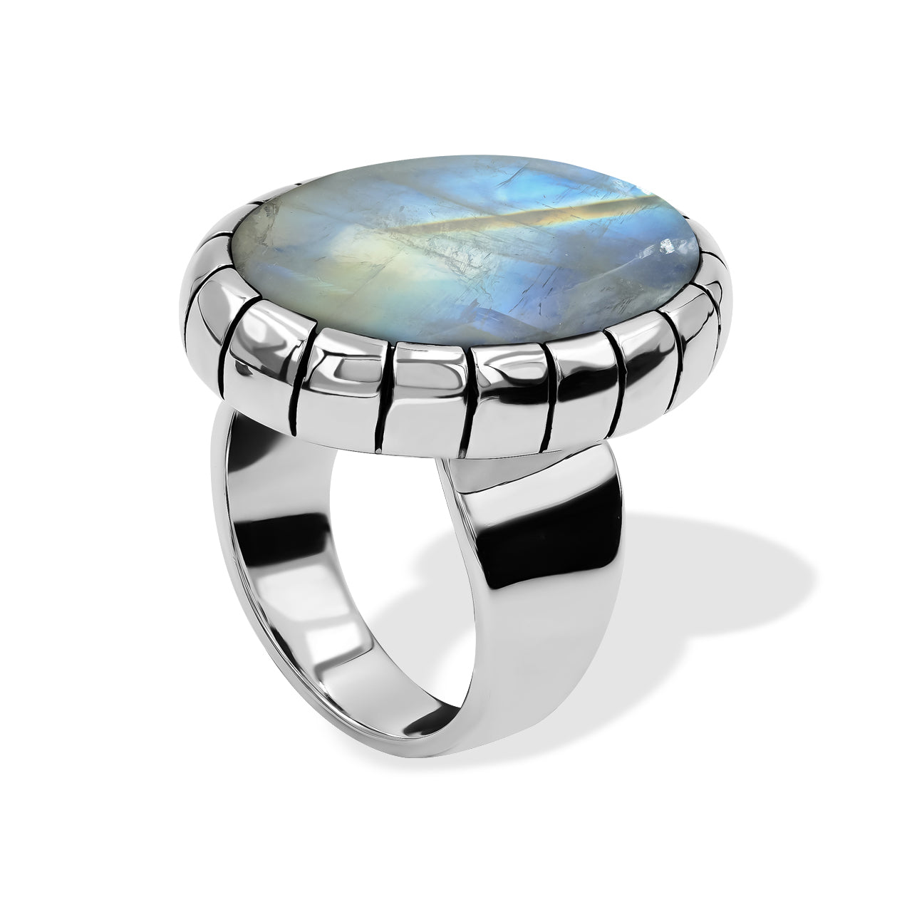 Rainbow Moonstone New Bezel Style Ring