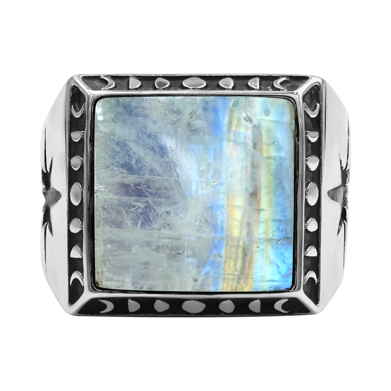 Rainbow Moonstone Square Men's Ring