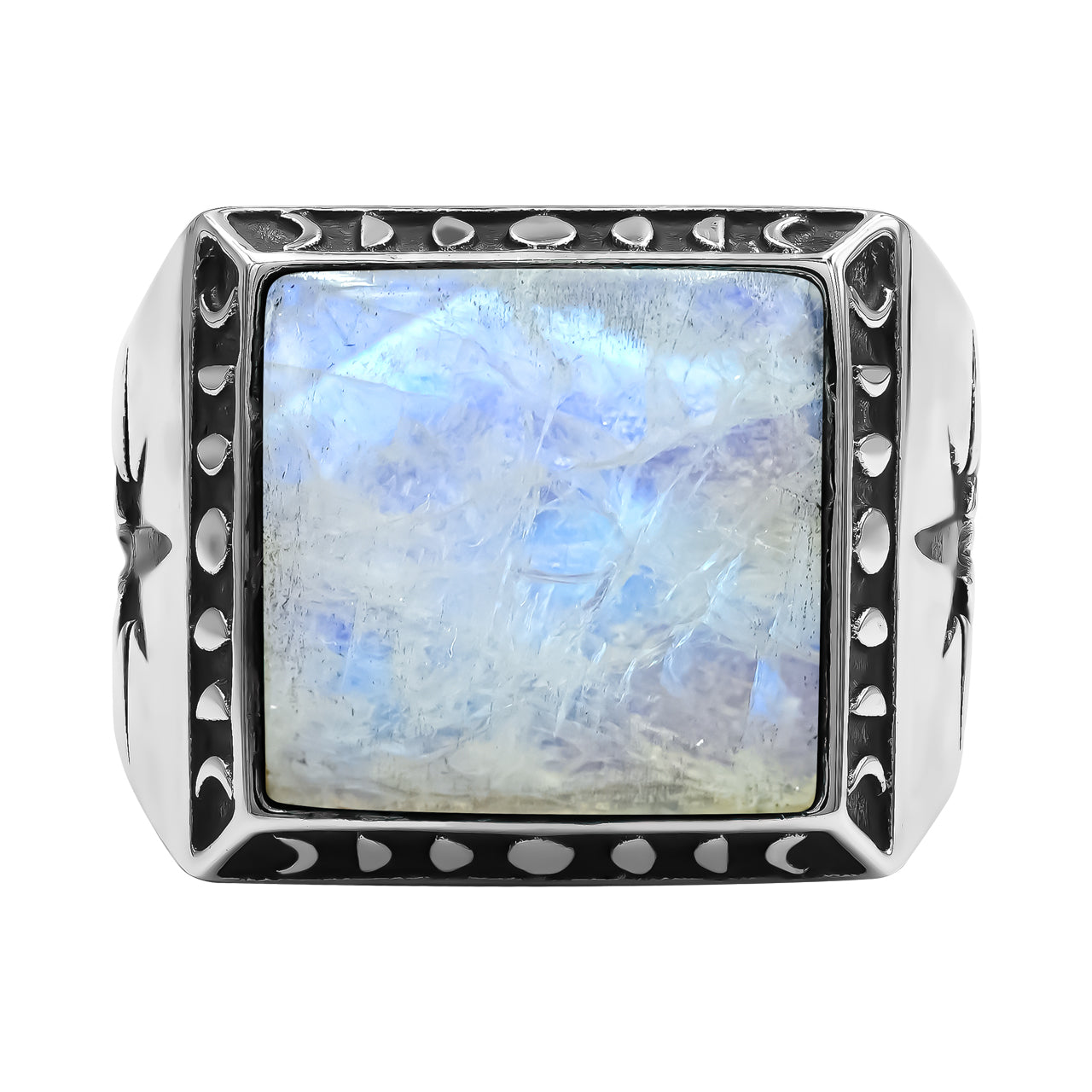 Rainbow Moonstone Square Men's Ring