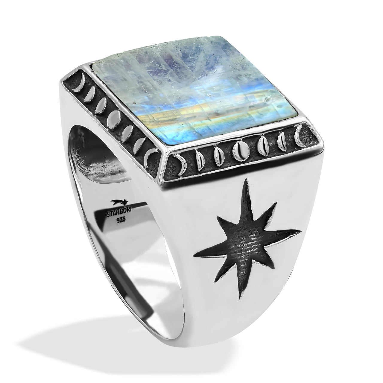 Rainbow Moonstone Square Men's Ring