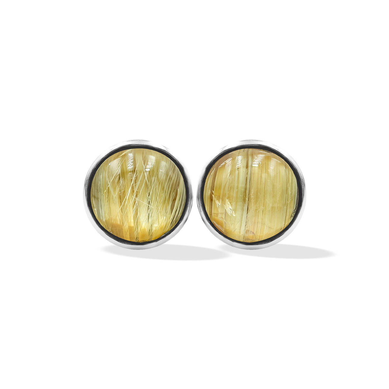 Rutilated Quartz Post Style Earrings Round 5mm