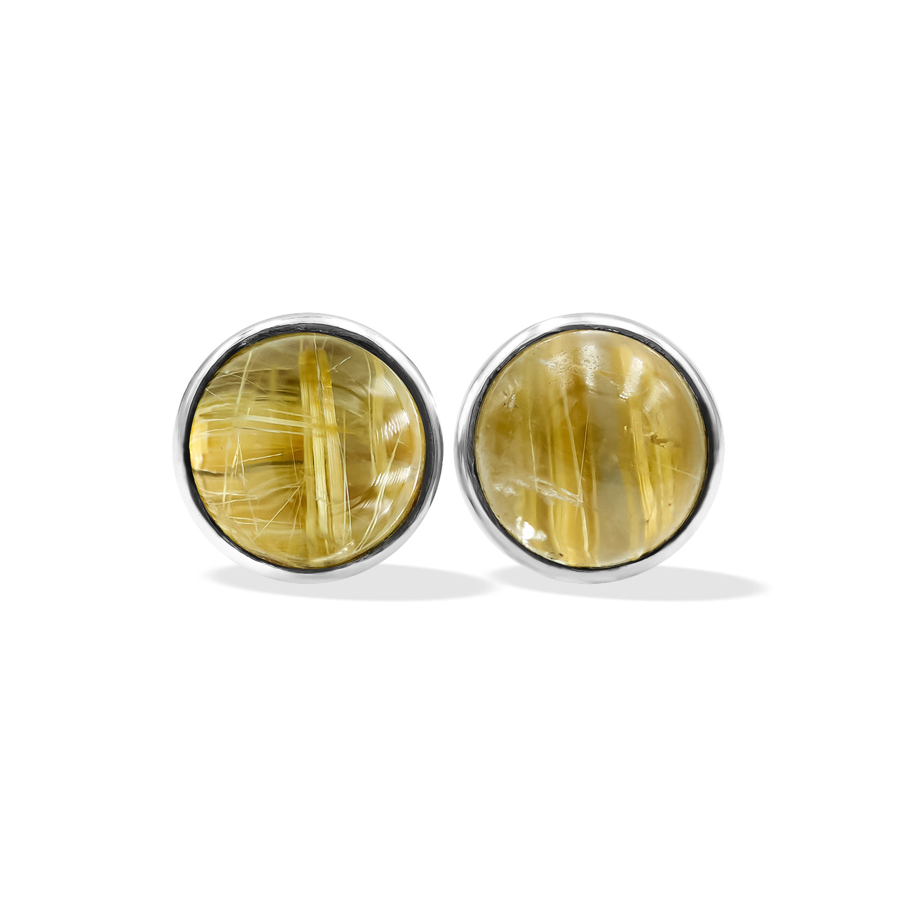 Rutilated Quartz Post Style Earrings Round 6mm