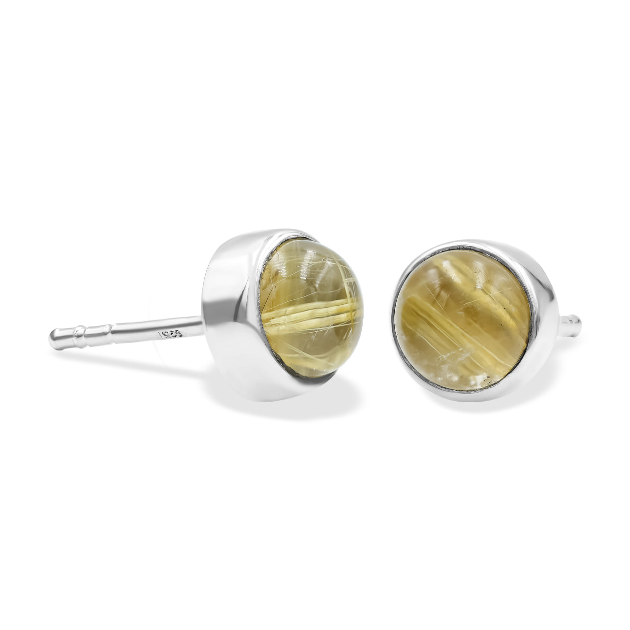 Rutilated Quartz Post Style Earrings Round 6mm