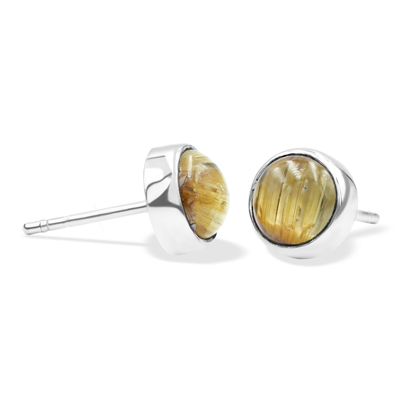 Rutilated Quartz Post Style Earrings Round 7mm