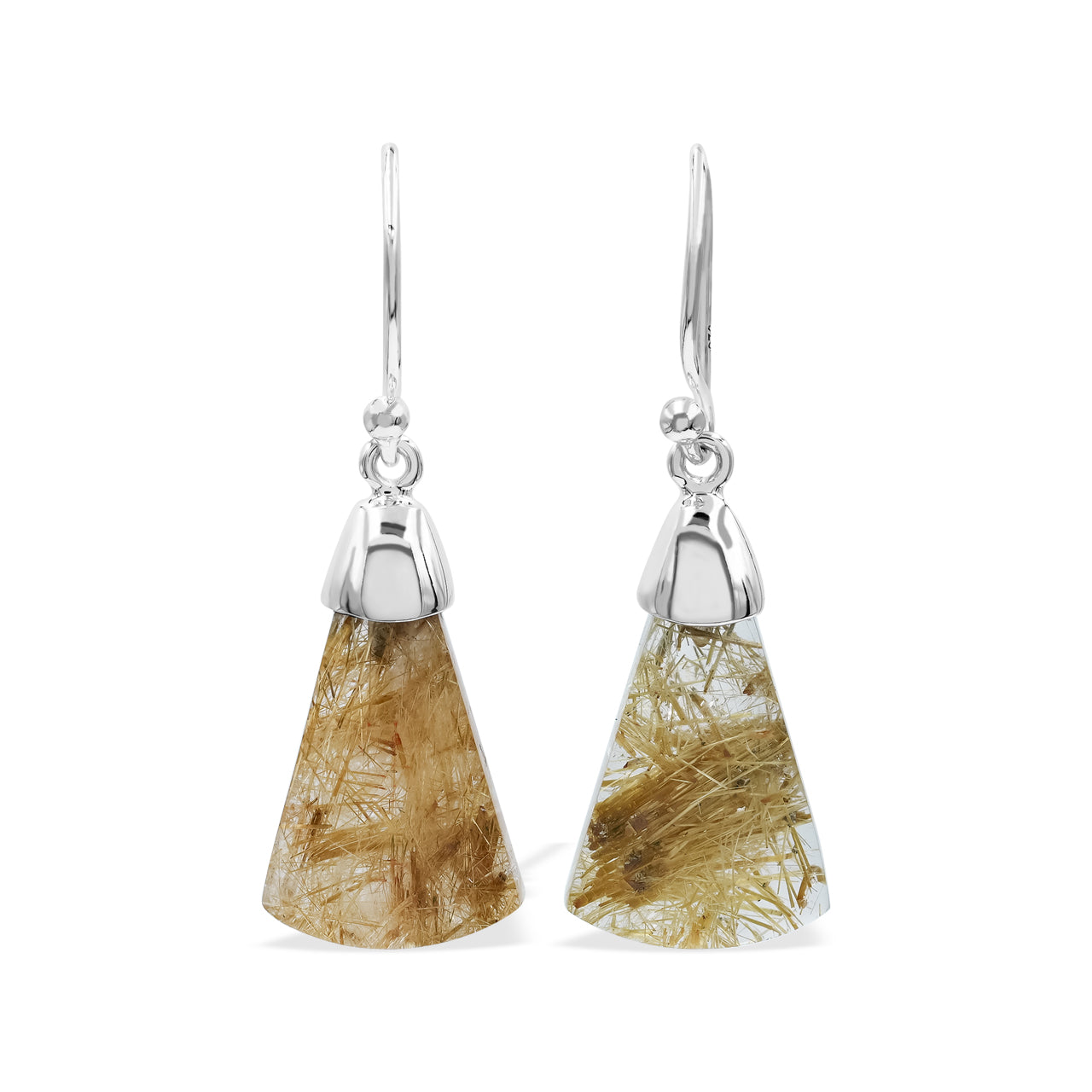 Rutilated Quartz Dangle Earrings in Sterling Silver