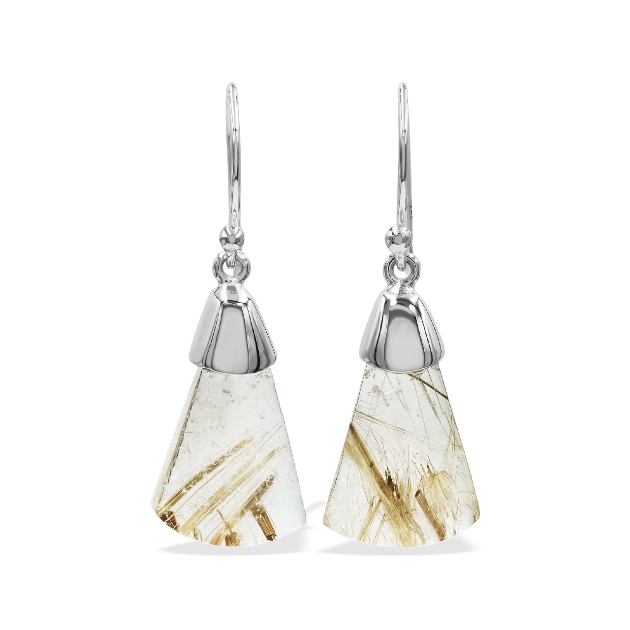 Rutilated Quartz Dangle Earrings in Sterling Silver