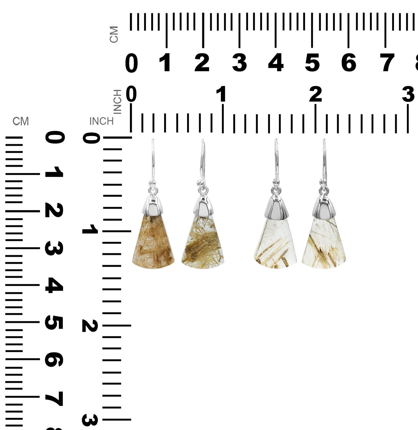 Rutilated Quartz Dangle Earrings in Sterling Silver