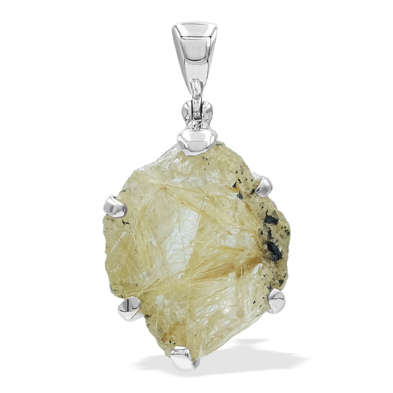 Rutilated Quartz Prong Set Pendant in Sterling Silver