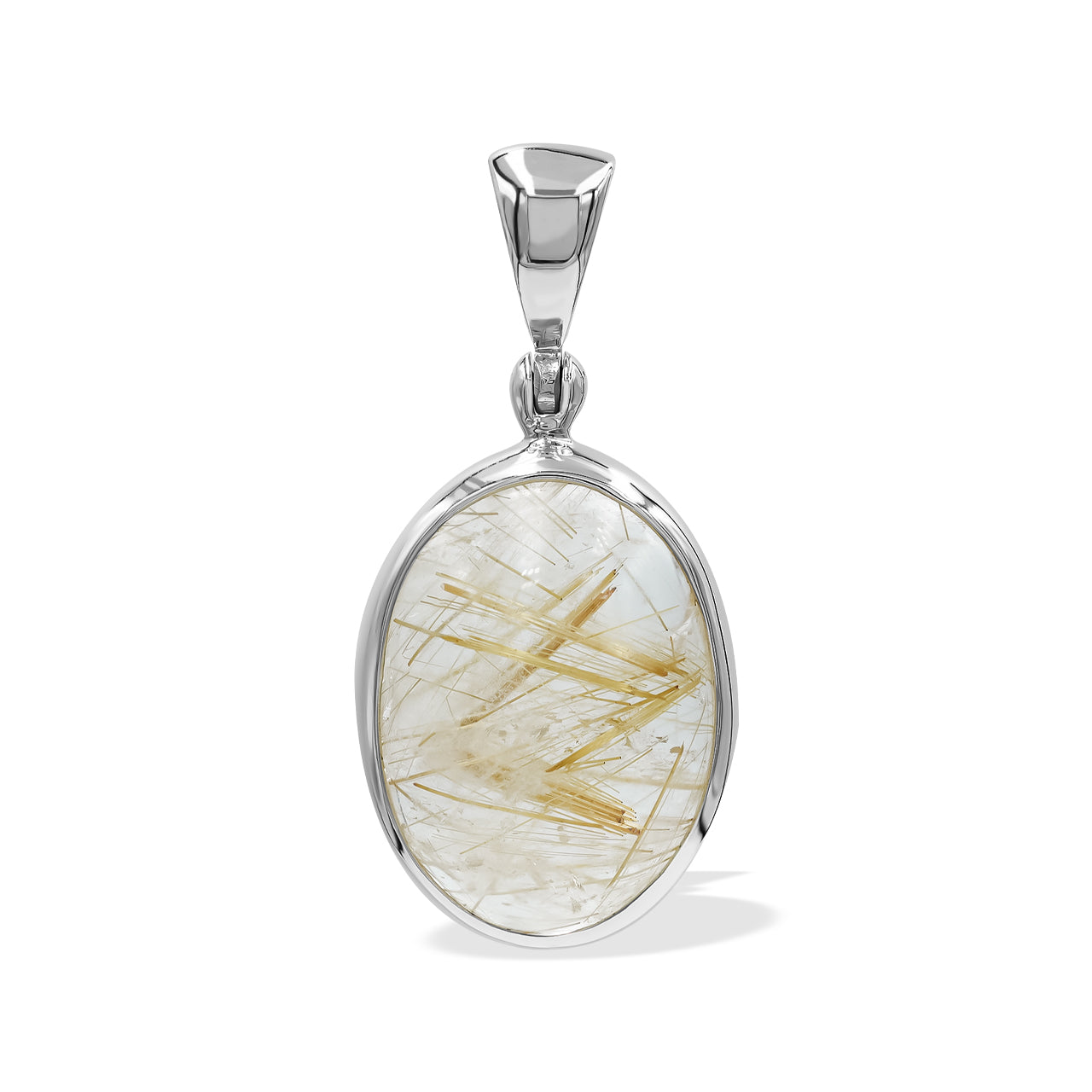 Rutilated Quartz Oval Pendant in Sterling Silver