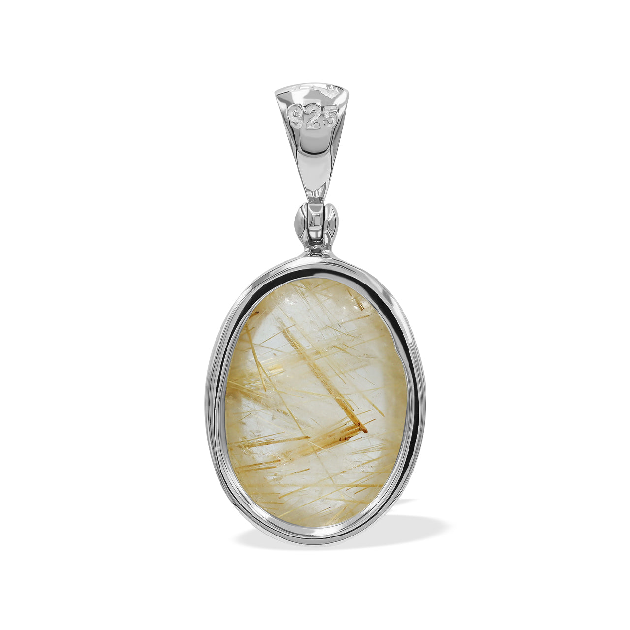 Rutilated Quartz Oval Pendant in Sterling Silver