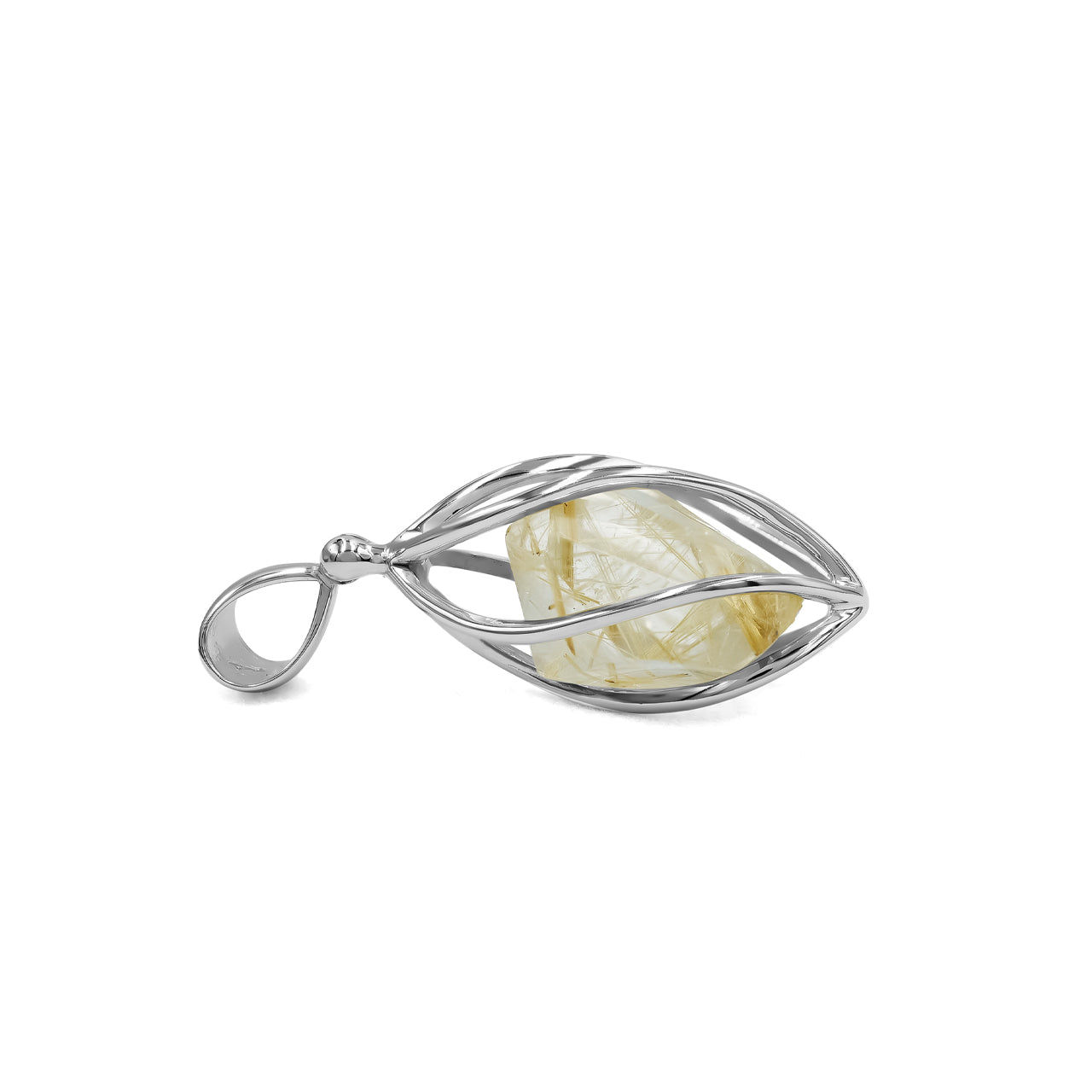 Rutilated Quartz Spiral Cage Pendant in Sterling Silver