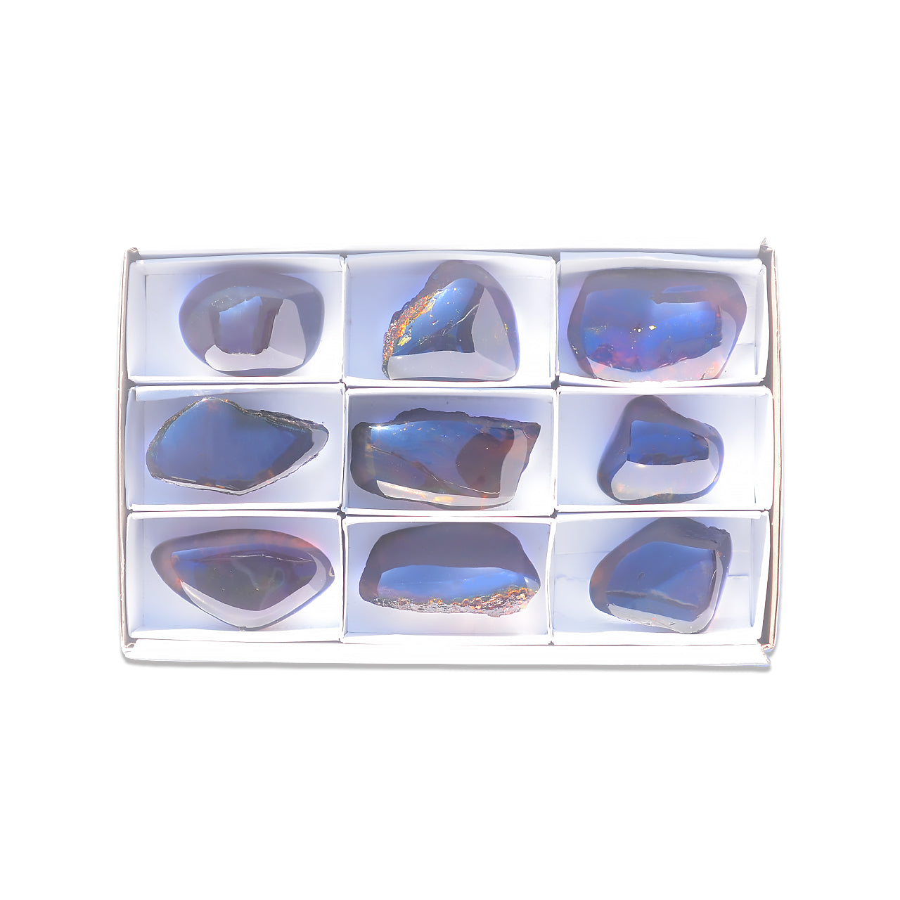 Small Box Sumatra Blue Amber, 9 pcs