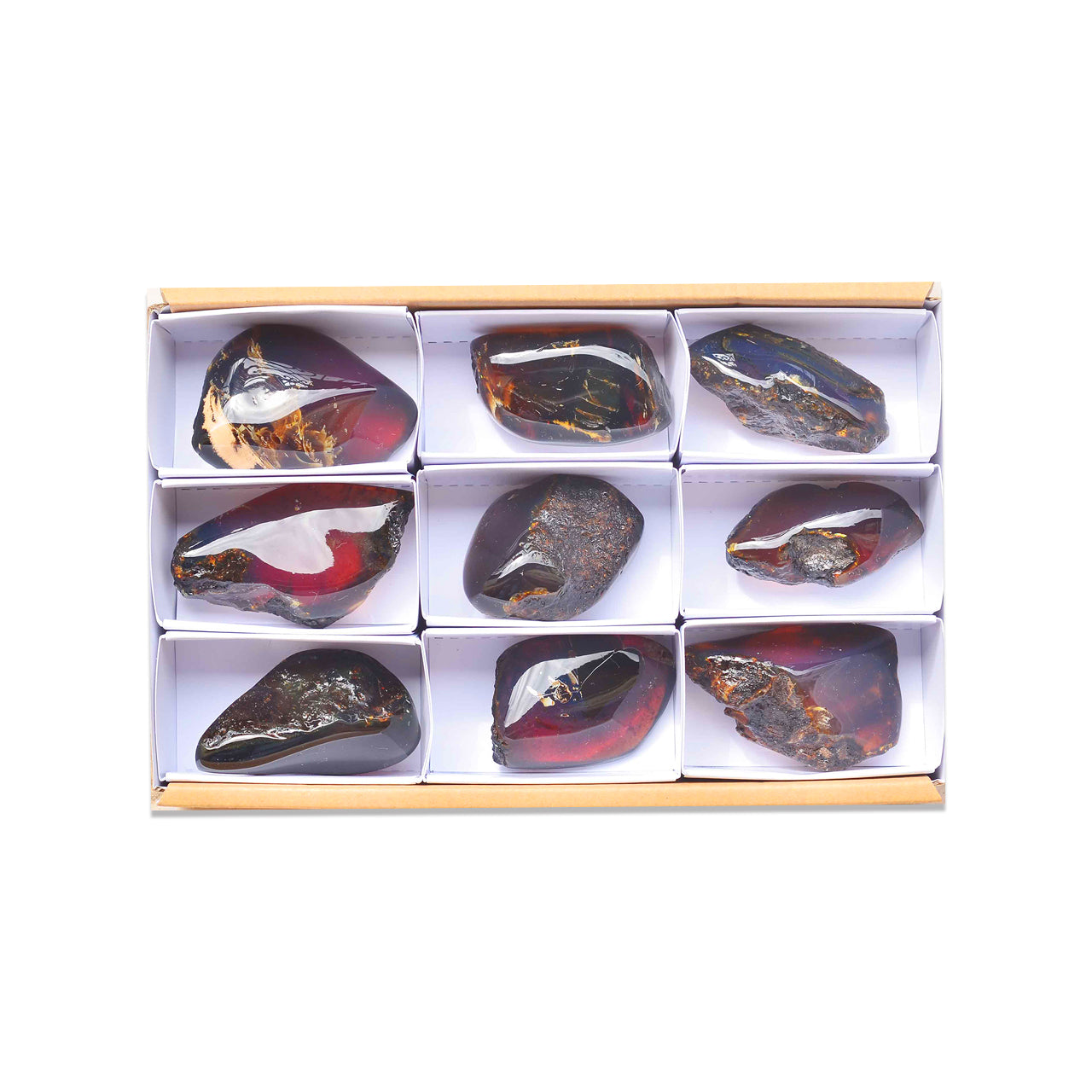 Small Box Sumatra Blue Amber, 9 pcs