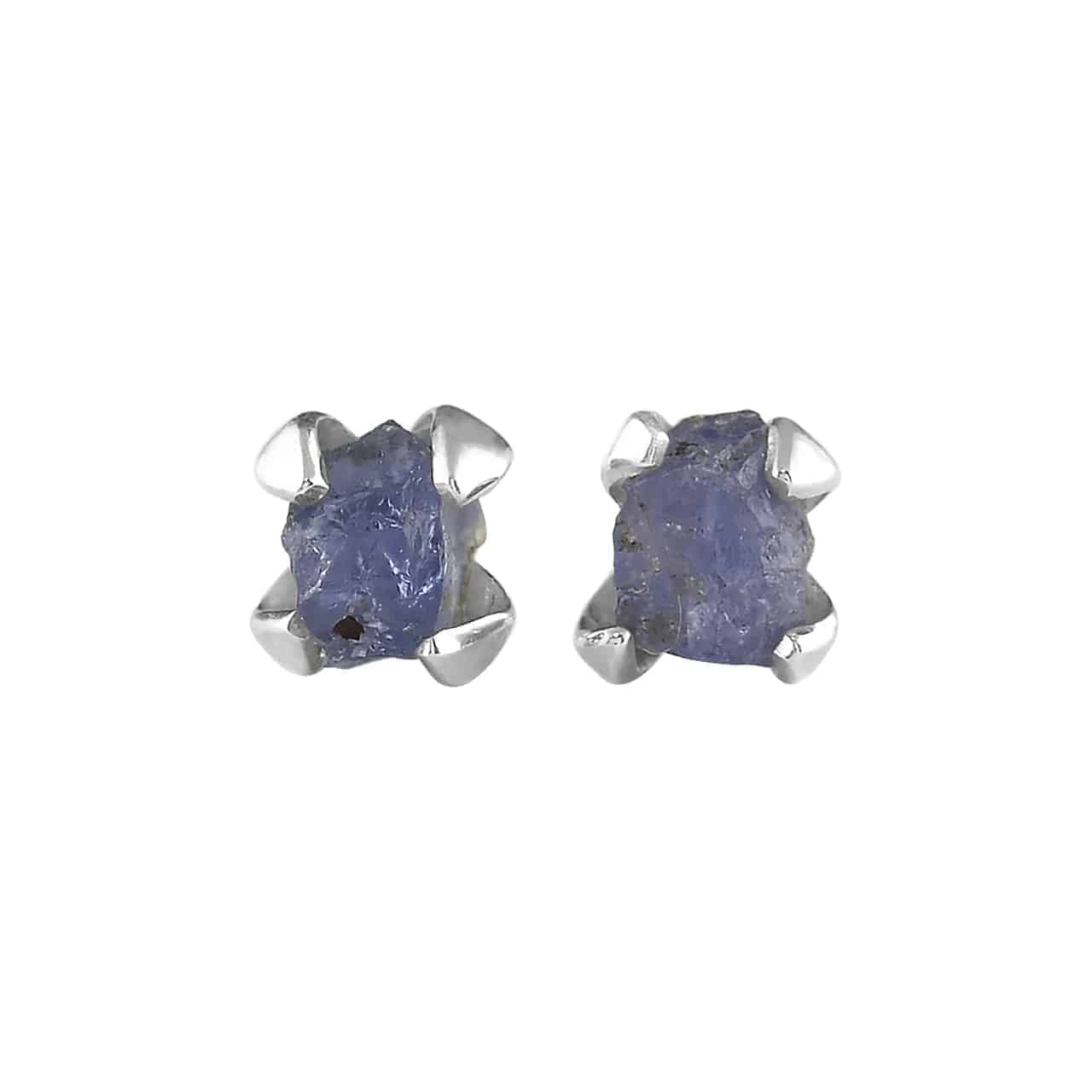 Rough Tanzanite Prong Set Post Earrings