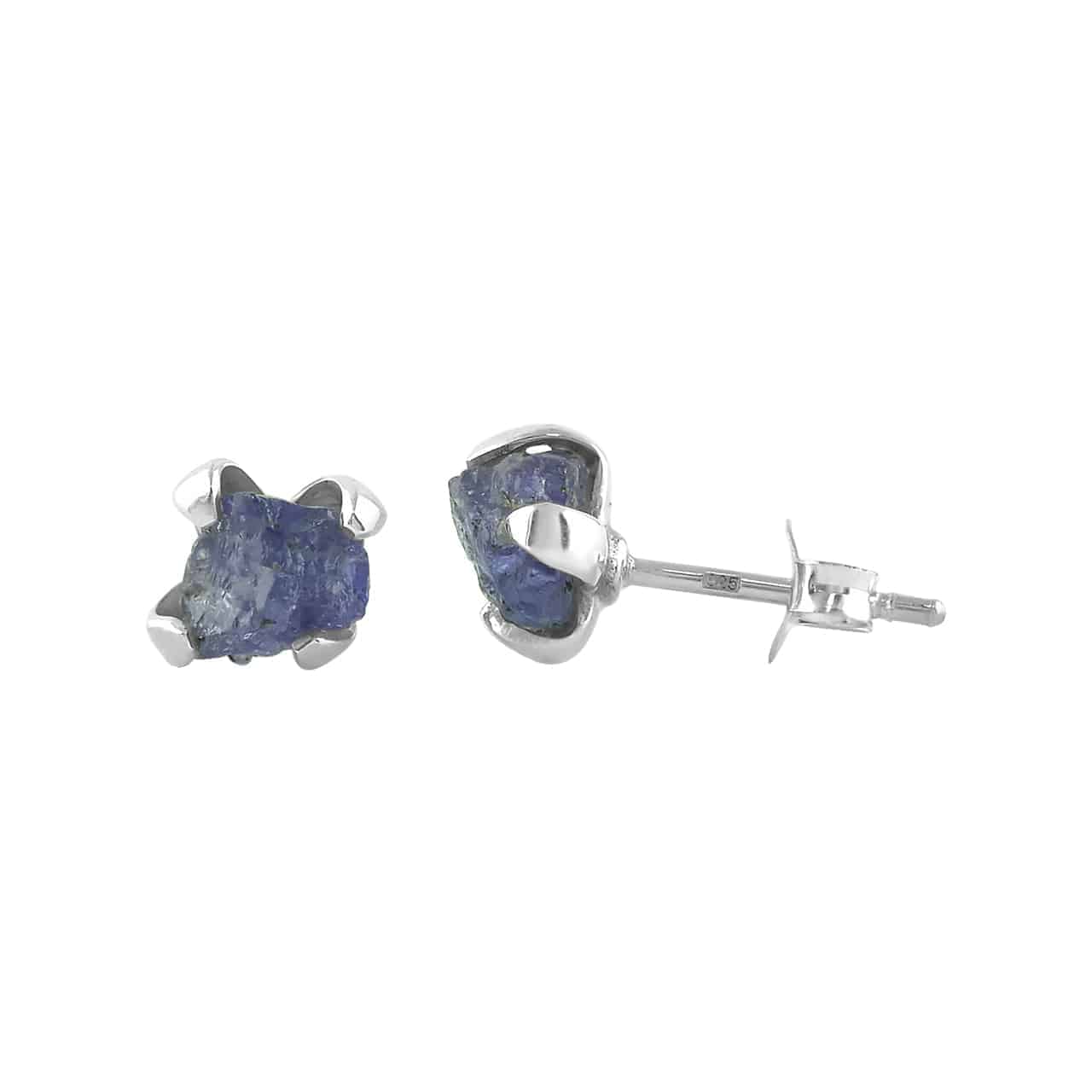 Rough Tanzanite Prong Set Post Earrings