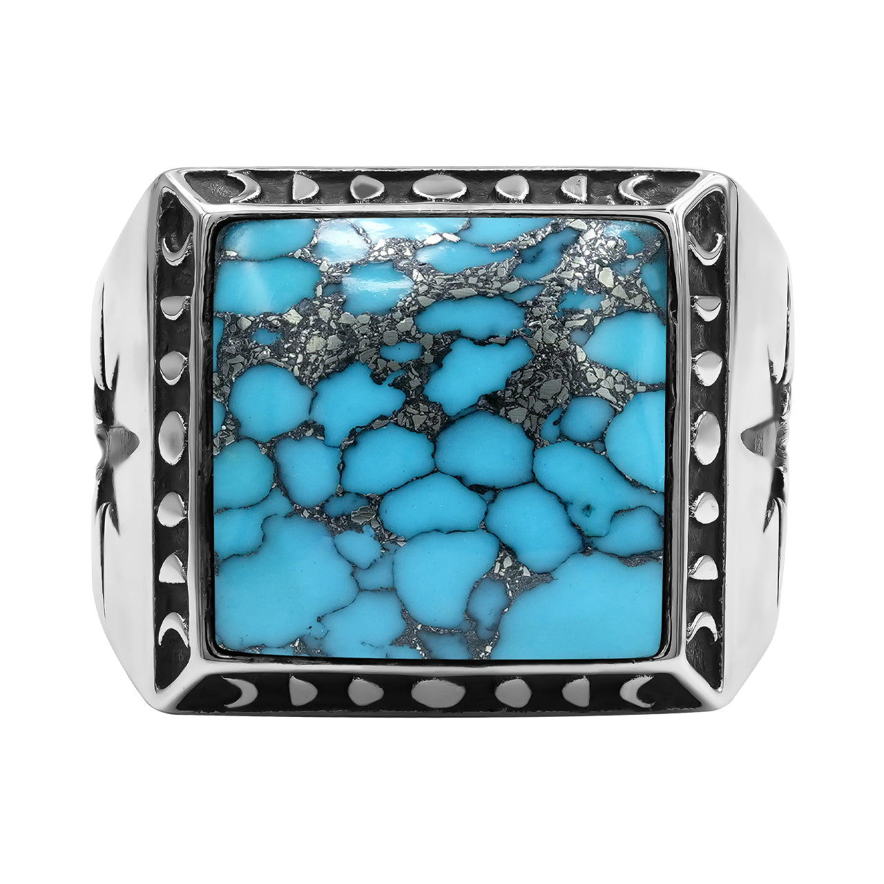 Stabilized Pressed Block Turquoise Square Shaped Ring