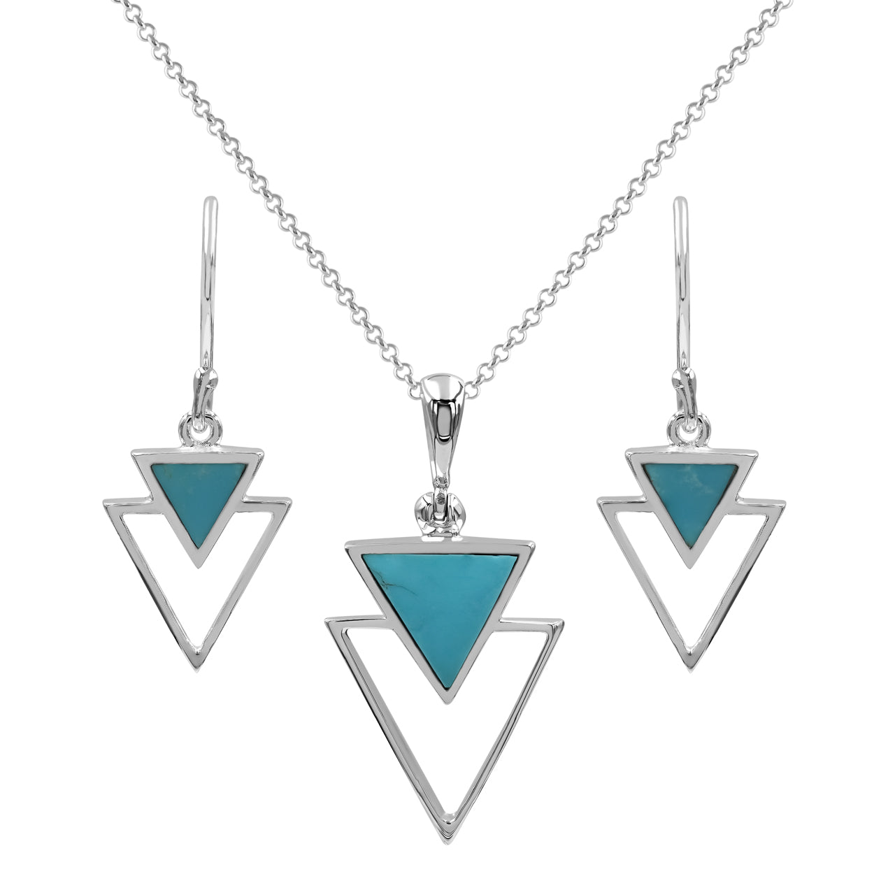 Turquoise Triangle Stacked Pendant &amp; earring Set