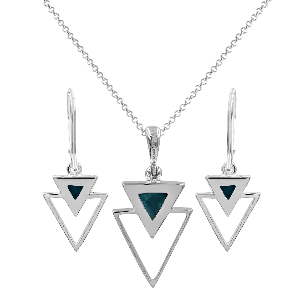 Turquoise Triangle Stacked Pendant &amp; earring Set