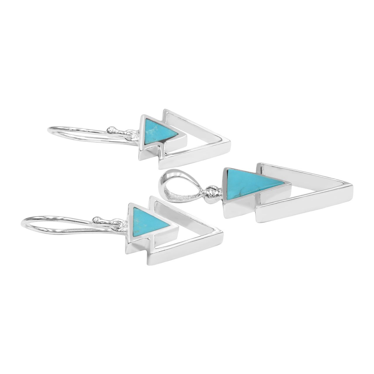 Turquoise Triangle Stacked Pendant &amp; earring Set