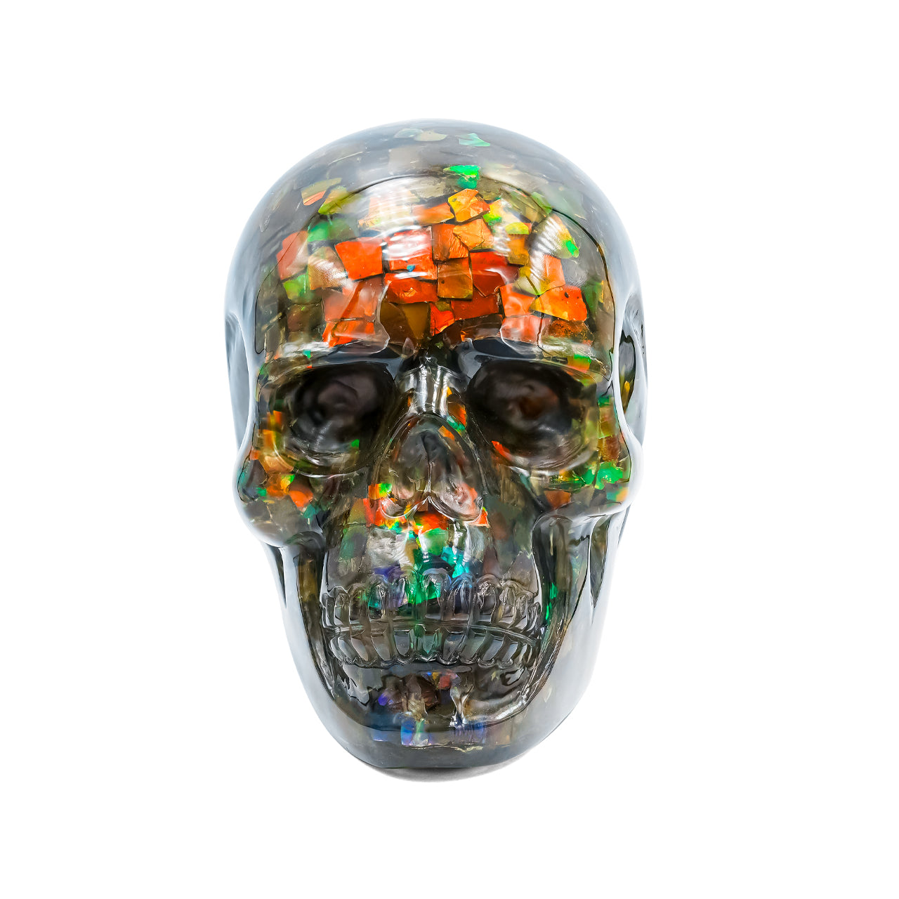 Hand Carved Ammolite Skull Carving 4400 cts