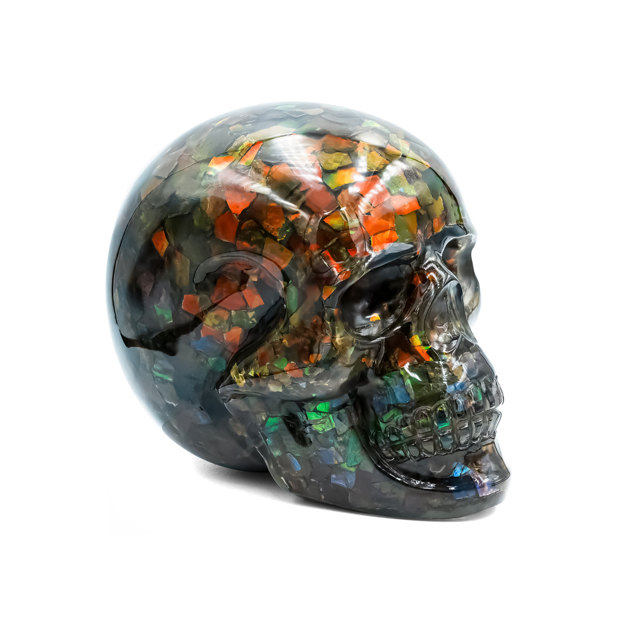 Hand Carved Ammolite Skull Carving 4400 cts