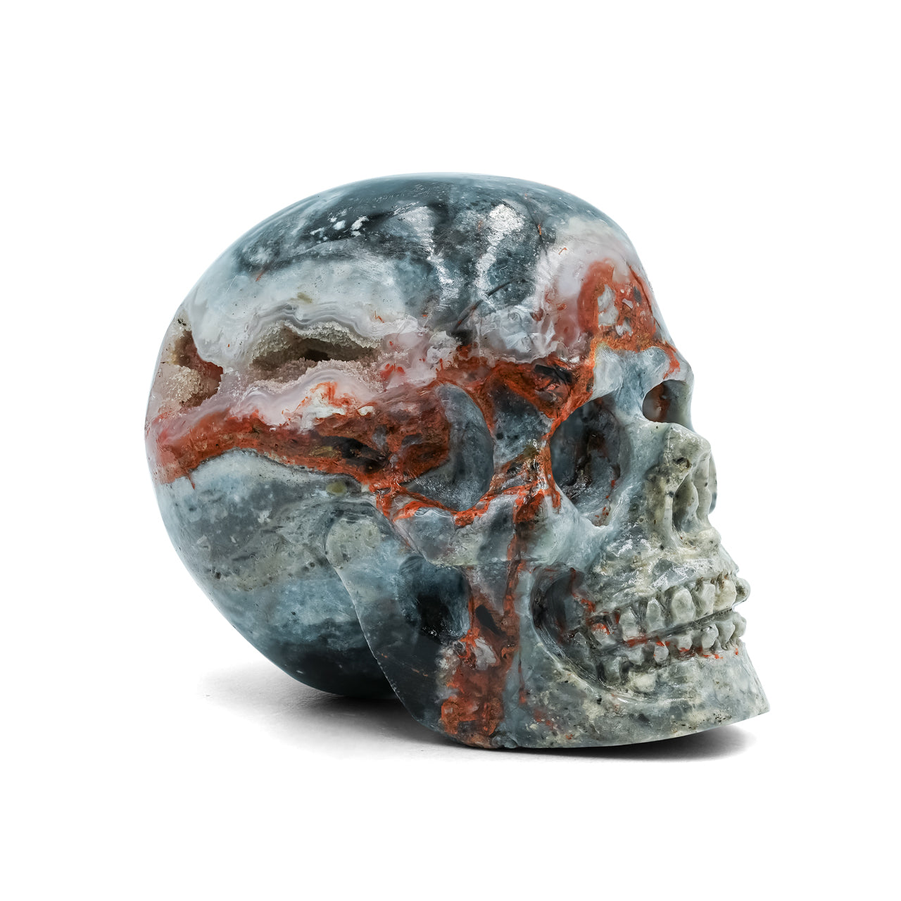 Hand Carved Magma Chalcedony Skull 918.5 cts