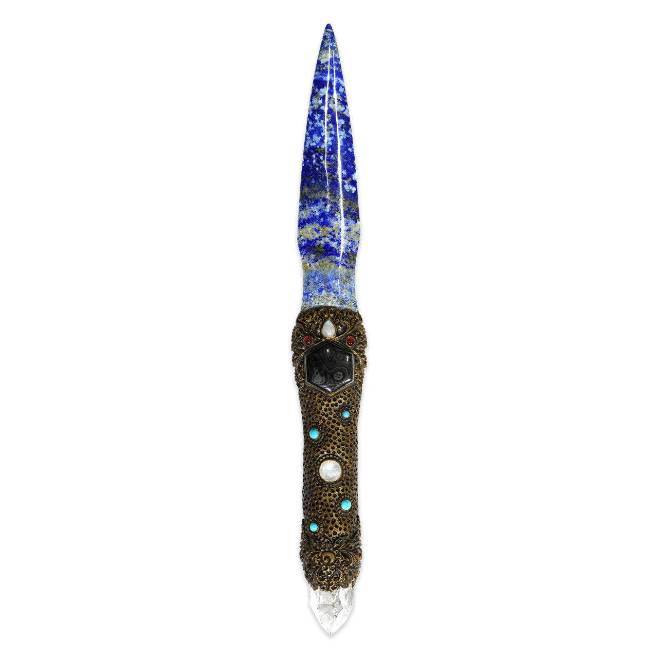 Lapis Lazuli magic wand with a craved clay handle 34cm