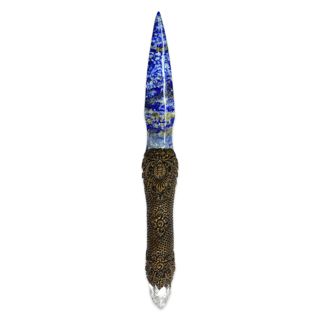 Lapis Lazuli magic wand with a craved clay handle 34cm