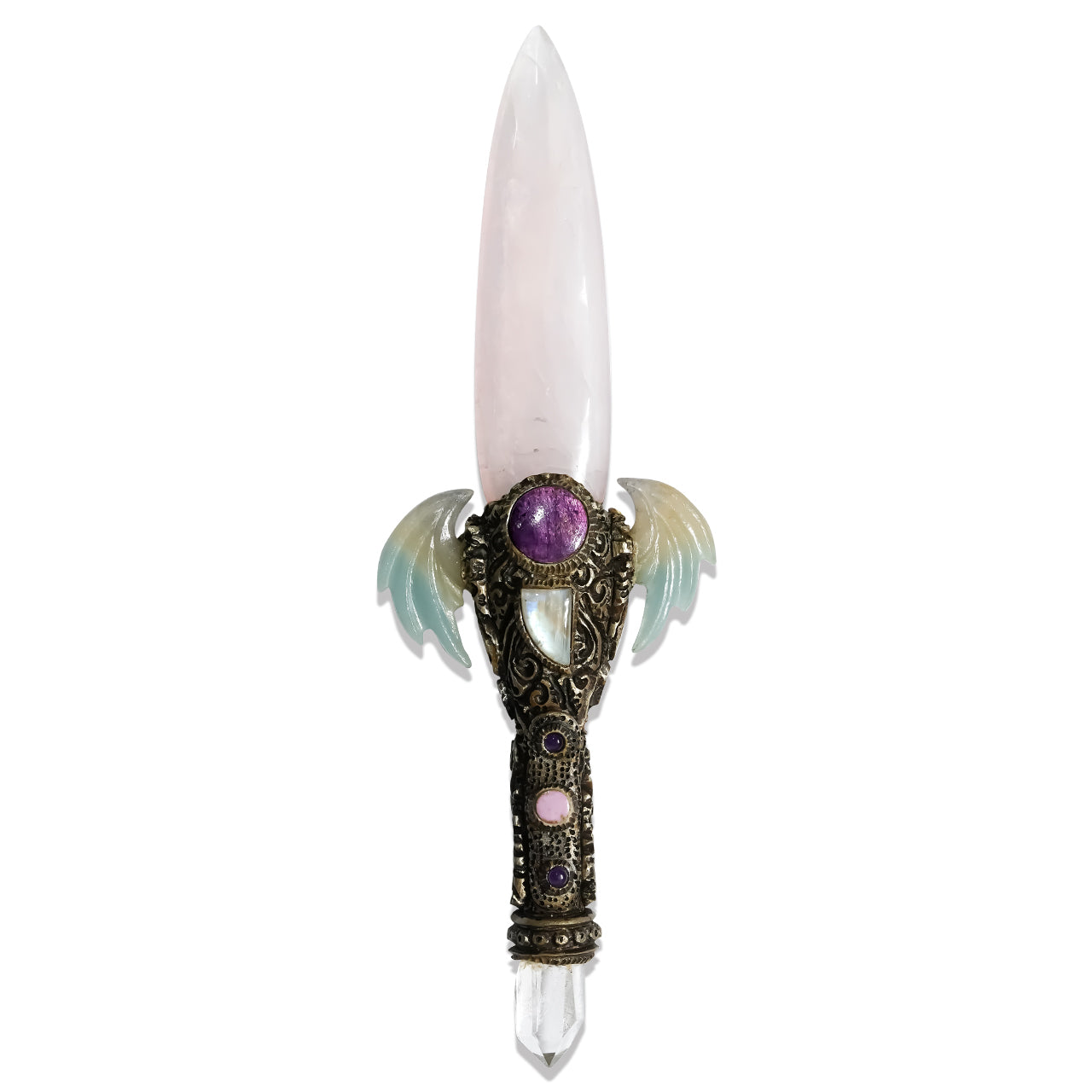 Decorative Wand with Rose Quartz &amp; Trolleite Carved Wings