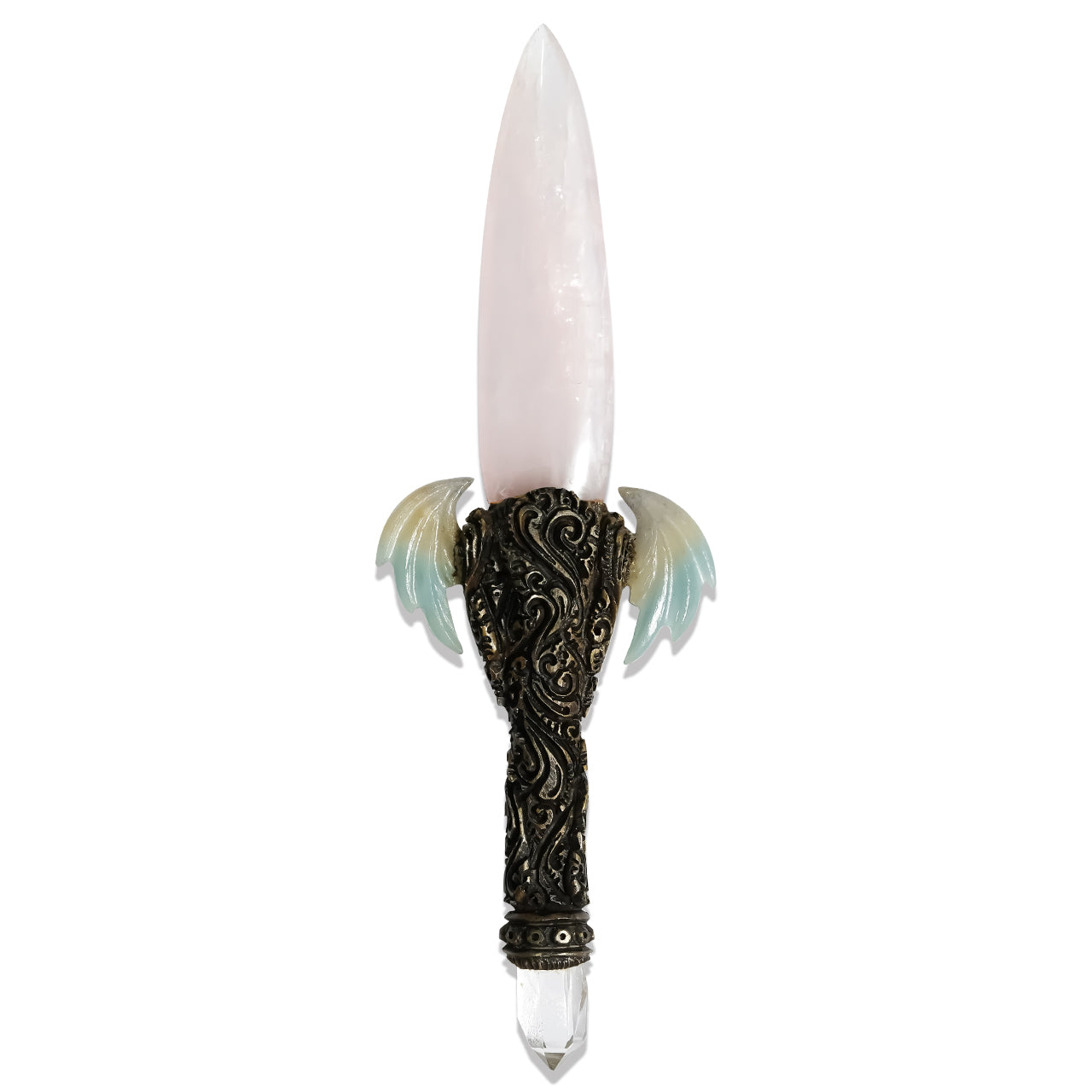 Decorative Wand with Rose Quartz &amp; Trolleite Carved Wings