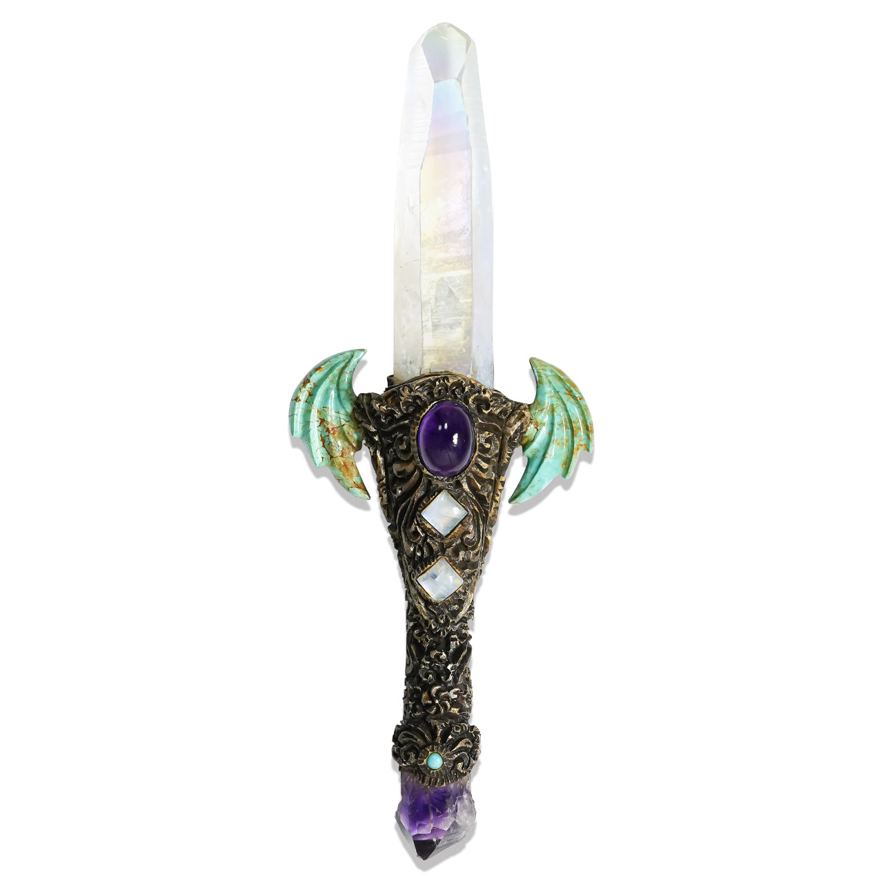 Gemstone Decorative Wand with Carved Clay Handle