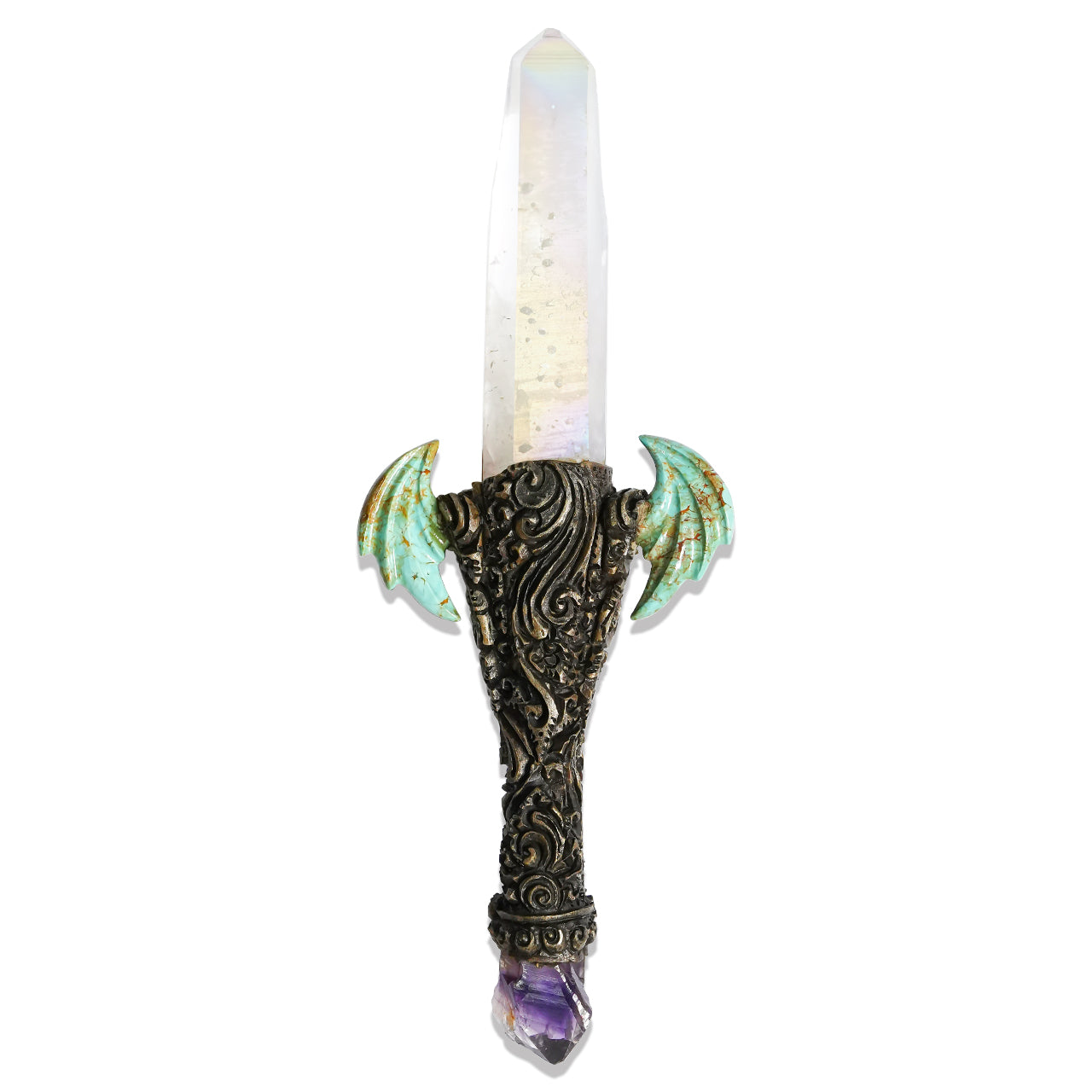 Gemstone Decorative Wand with Carved Clay Handle