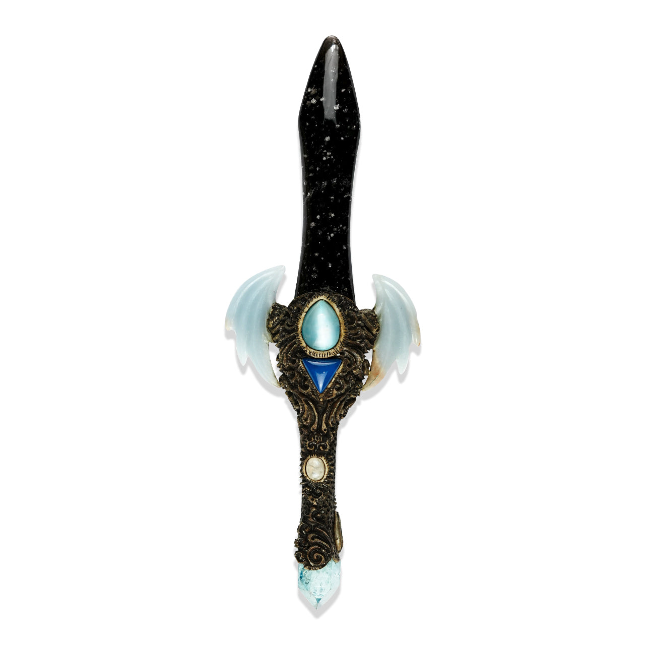 Galaxy Obsidian with Carved Angelite Wings