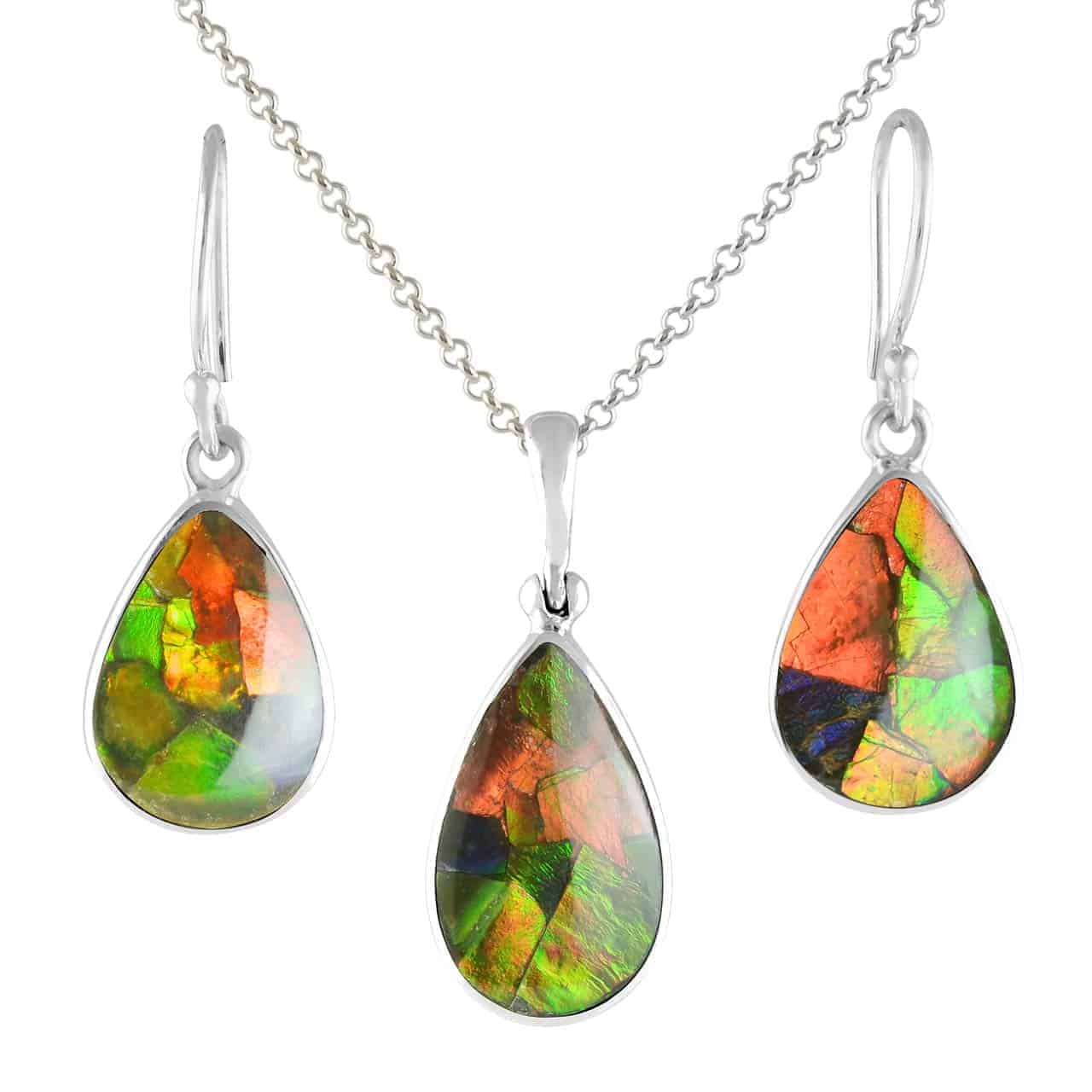 Starborn-Ammolite-Sterling-Silver-Pendant-and-Earring-Set-Pear-Shape-Design-B081SBPG8F